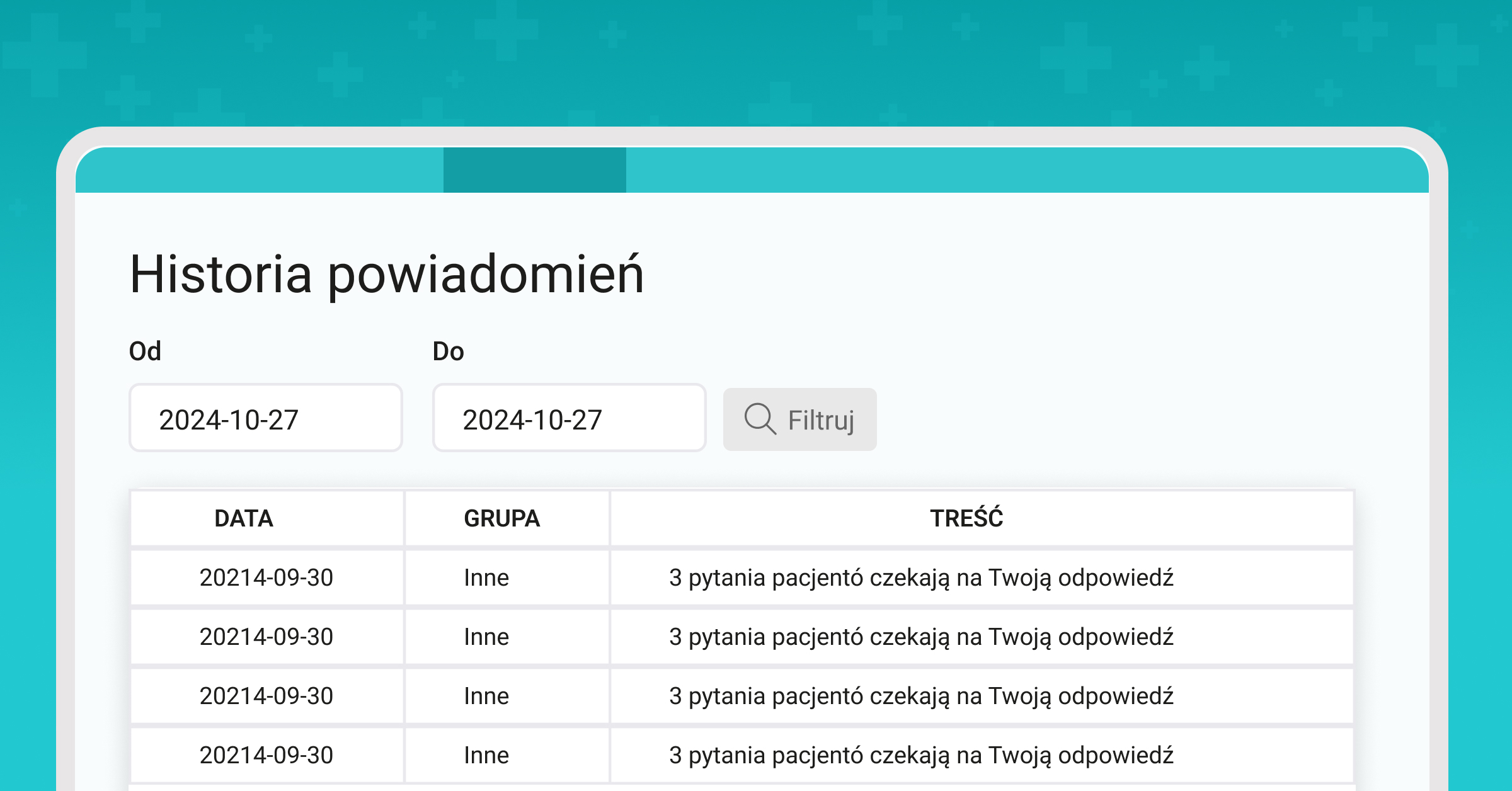 Centrum powiadomień - widok wszystkich powiadomień