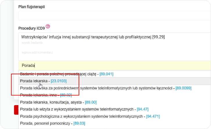 Wpisywanie procedur medycznych ICD-9