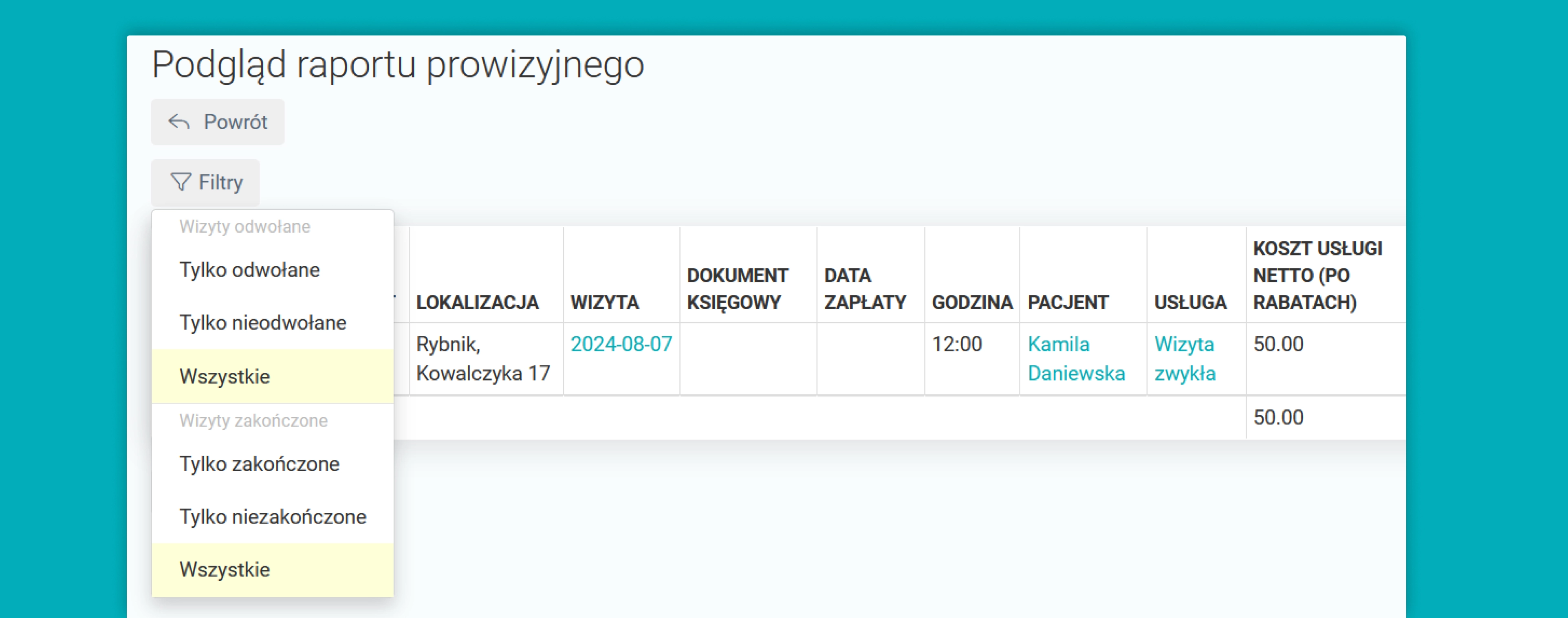 Filtrowanie w raporcie prowizyjnym 
