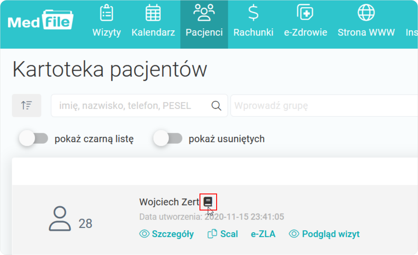 Kartoteka Pacjentów Pacjent Na Czarnej Liście Program Do Gabinetu 0035