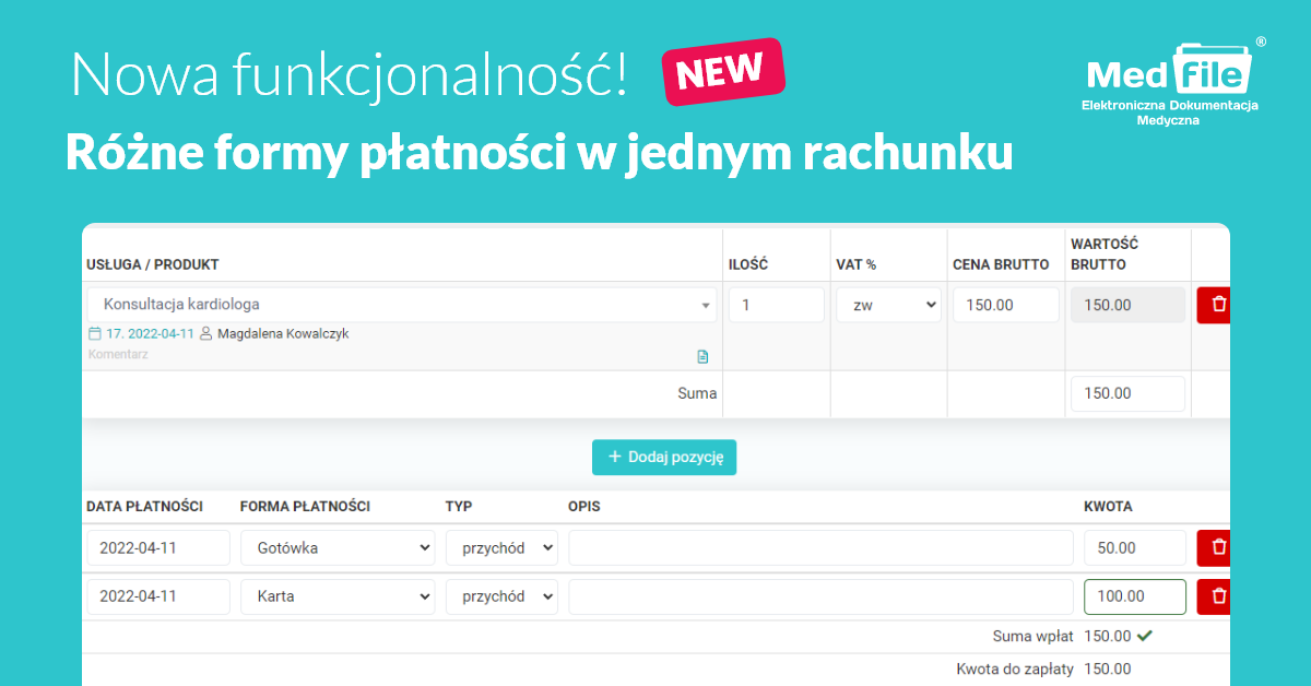 Kolejna nowość w wystawianiu dokumentów księgowych w Medfile!