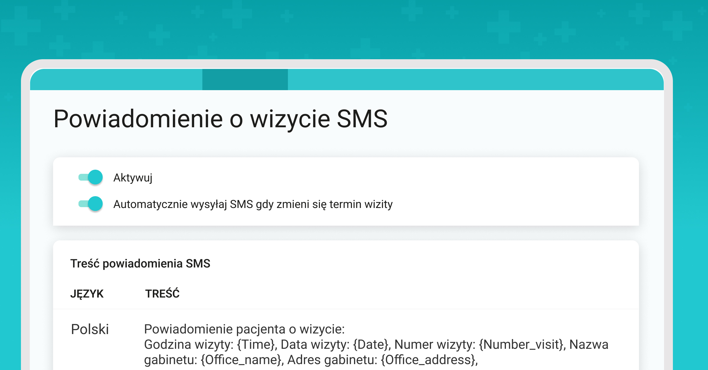 Ustawienia SMS, uruchomienie wysyłania wiadomości SMS