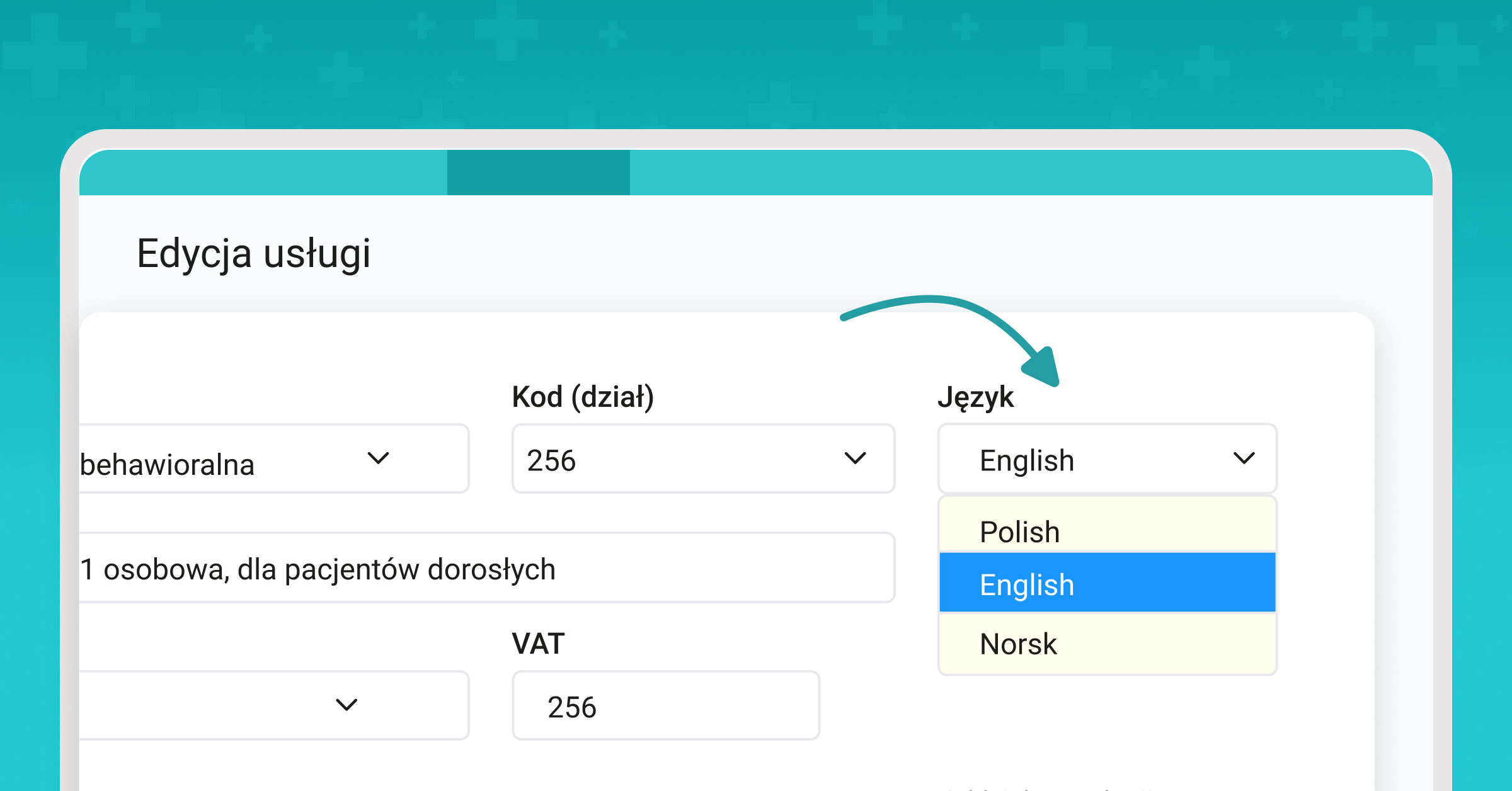 Usługi – dodaj język systemowy 