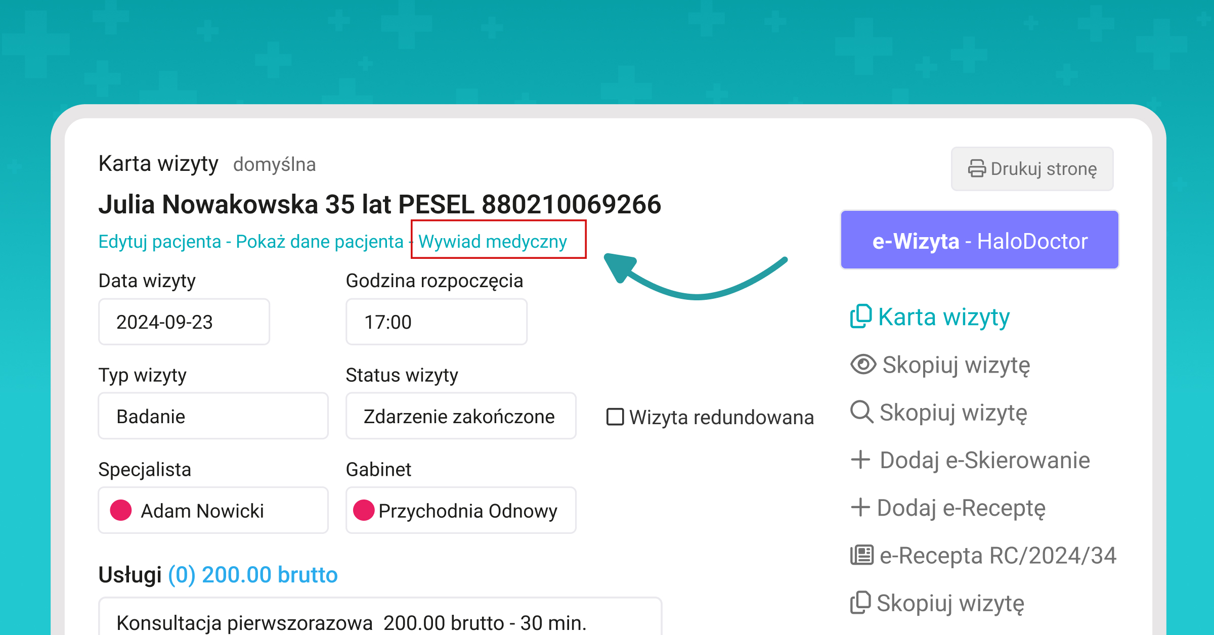 Wywiad medyczny – podgląd w wizycie