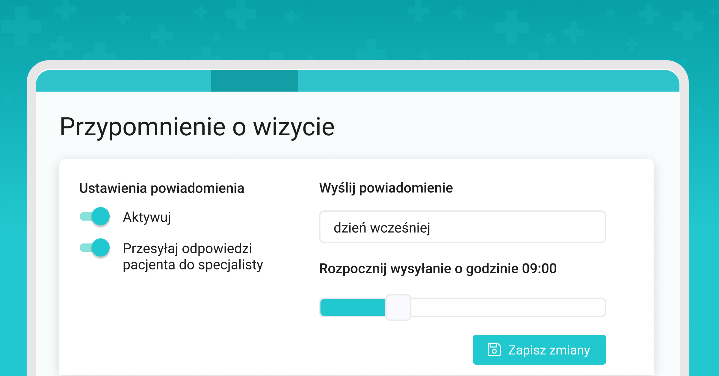 Ustawienia SMS, przypomnienie o wizycie