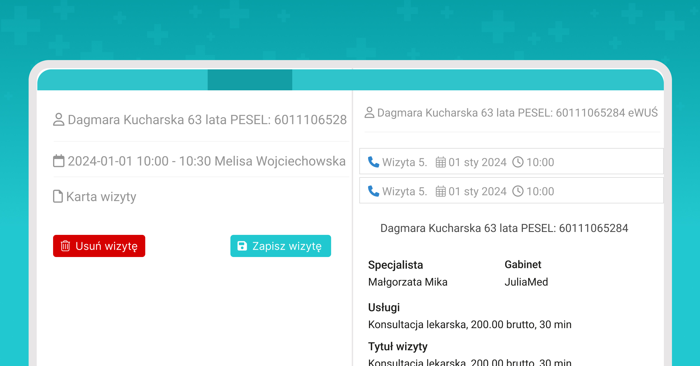 Podgląd wizyty w karcie pacjenta