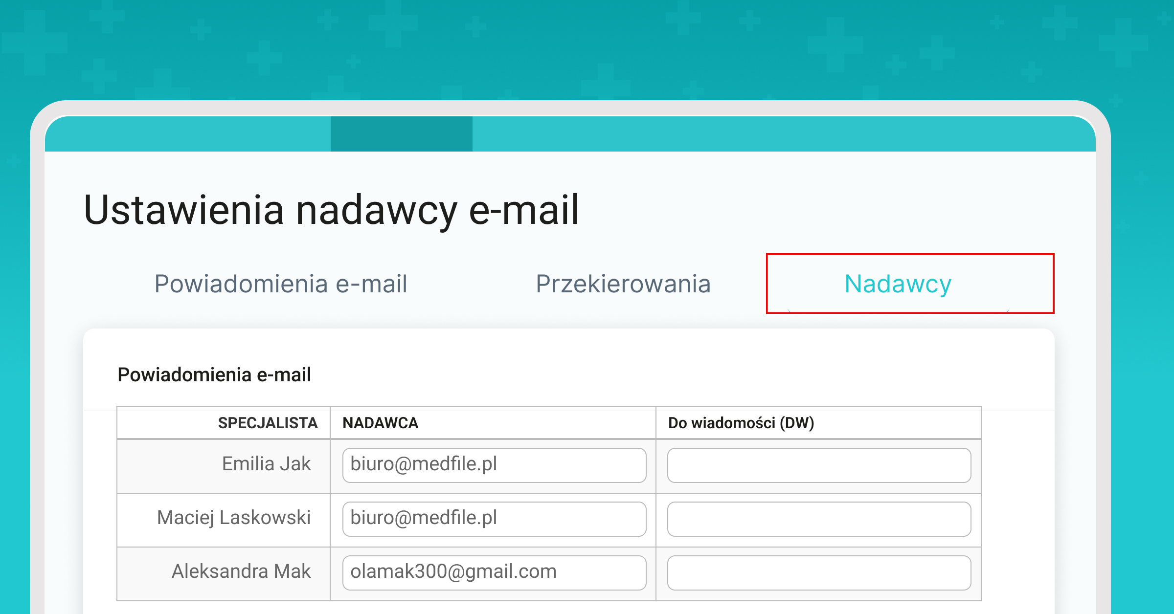 Powiadomienia e-mail, własny nadawca wiadomości e-mail