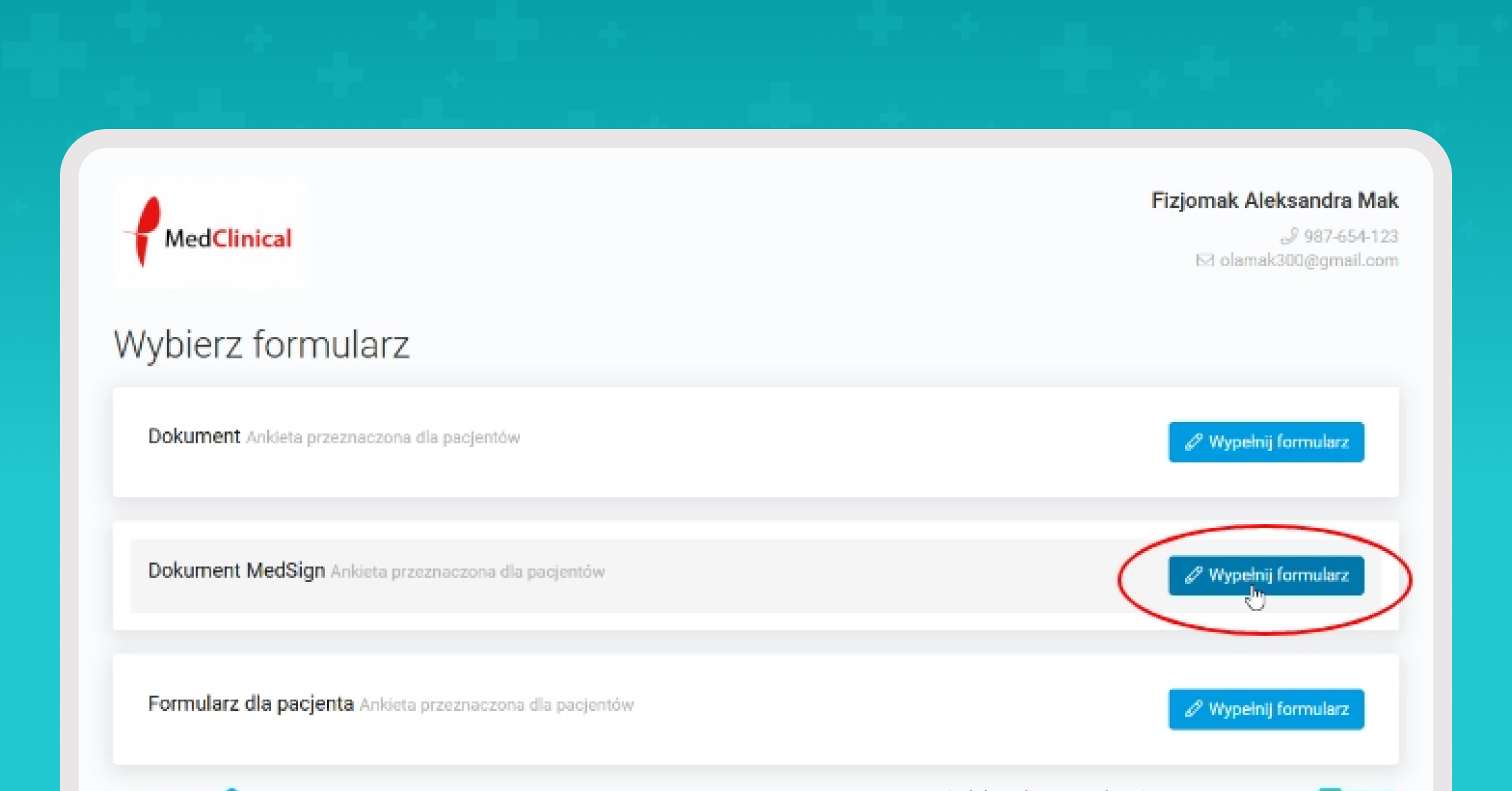 Formularze, formularz MedSign udostępnianie ankiety pacjentom