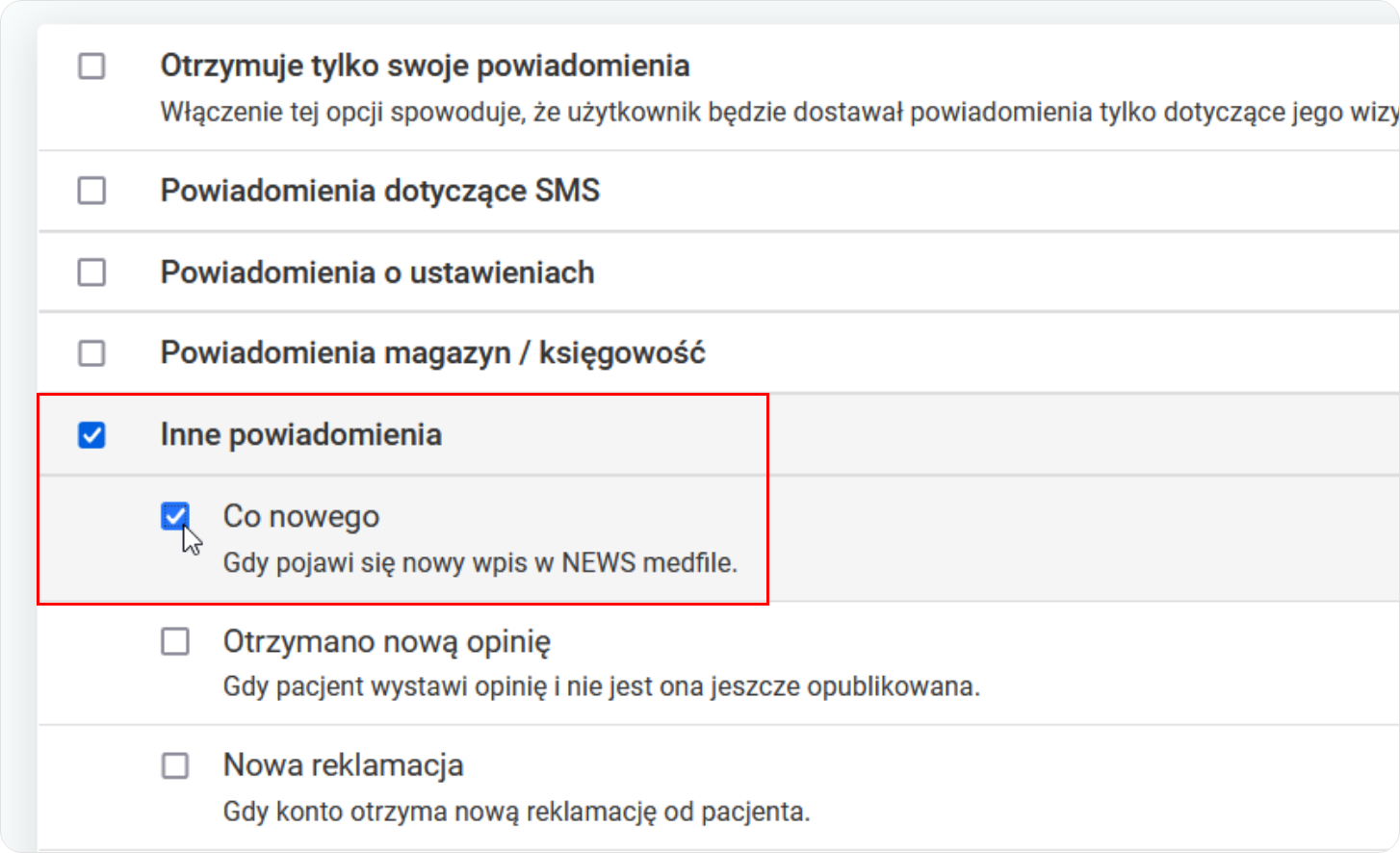 Wybierz interesujące powiadomienie