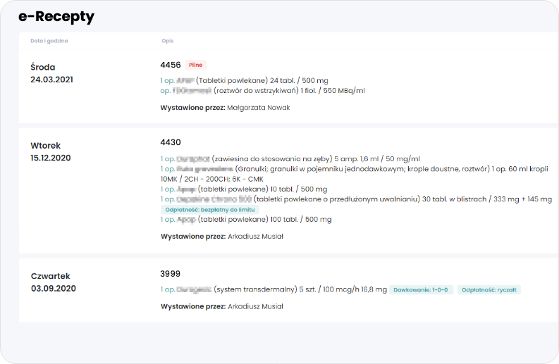 e-Recepty pacjenta w postaci listy