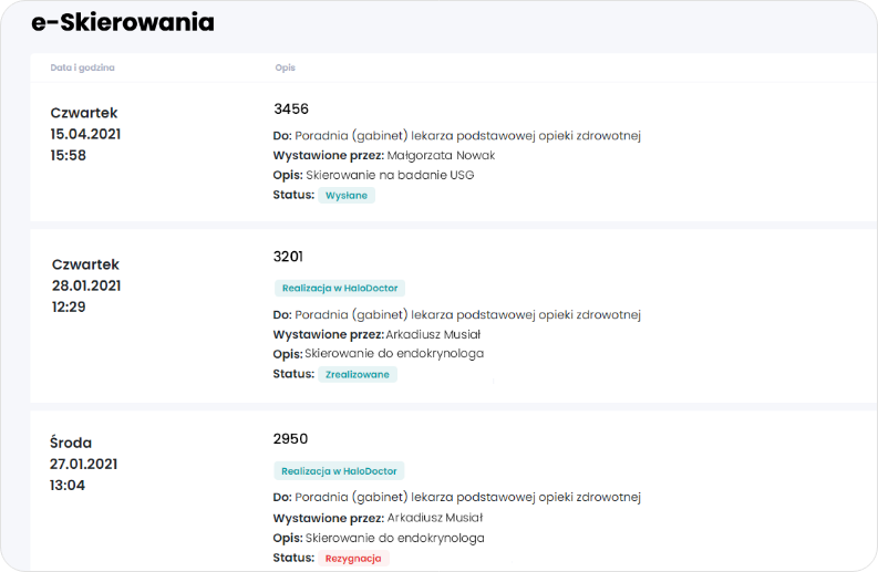 e-Skierowania pacjenta w postaci listy