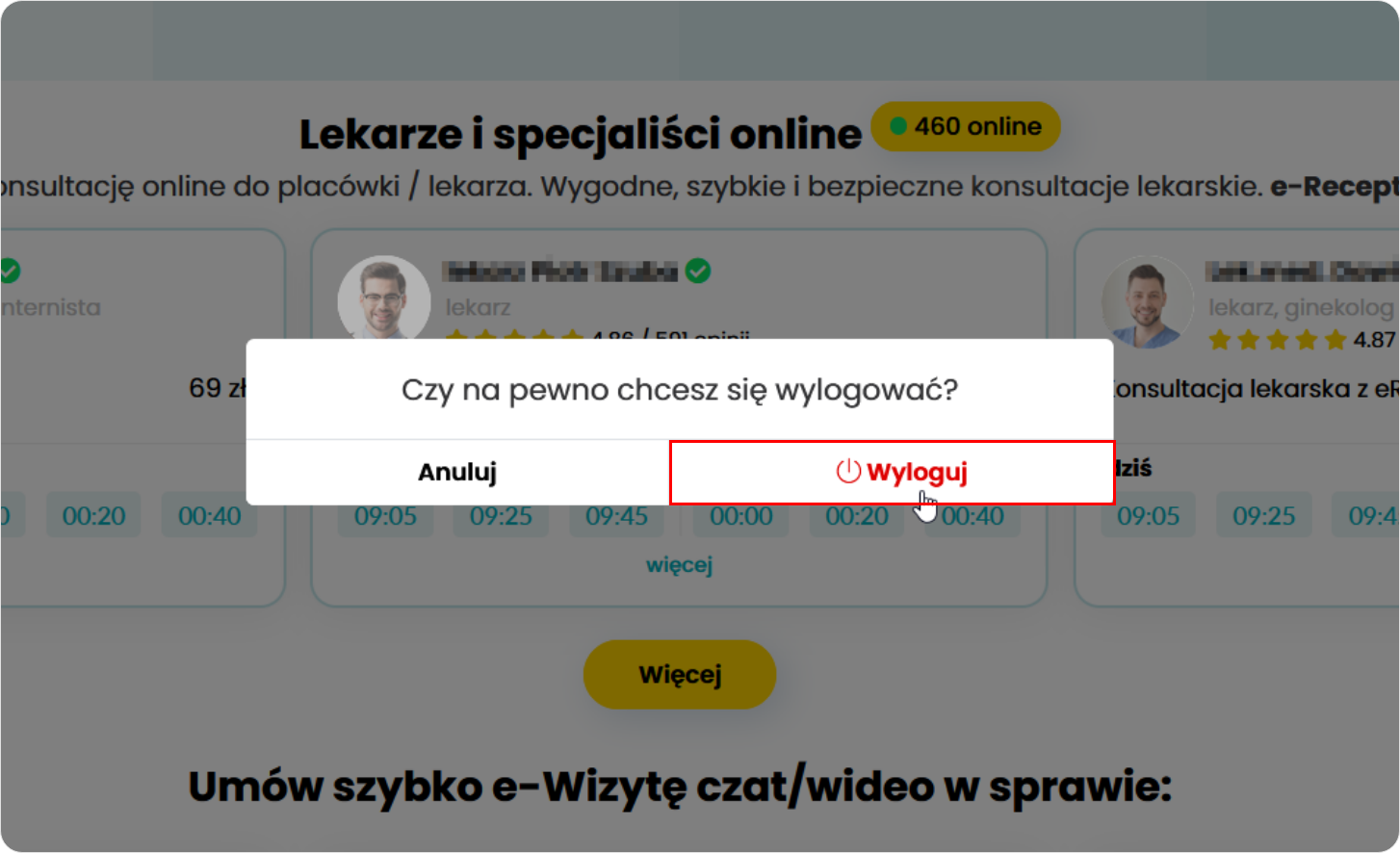 Potwierdź chęć wylogowania z Portalu Pacjenta