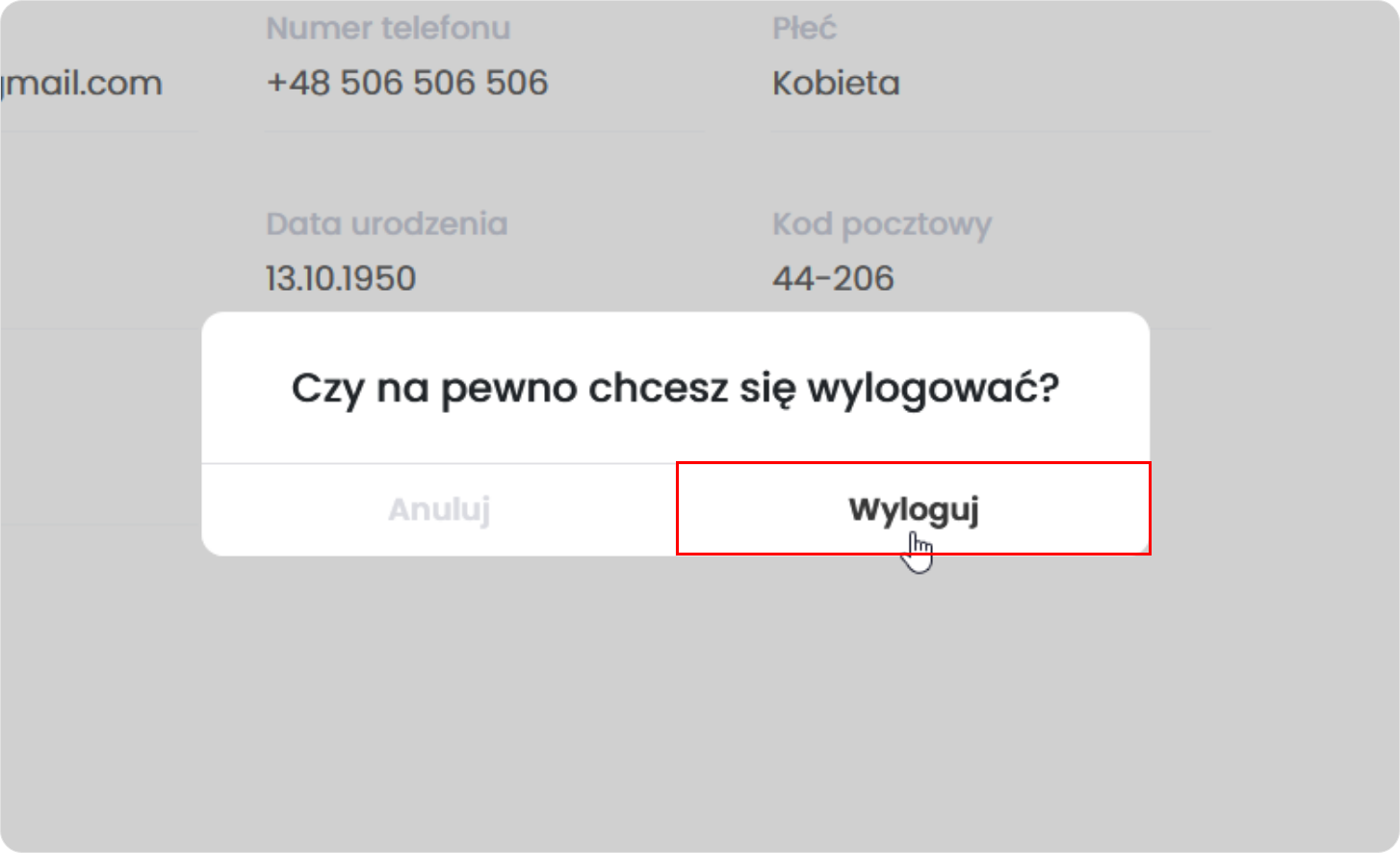 Potwierdź chęć wylogowania z Portalu Pacjenta