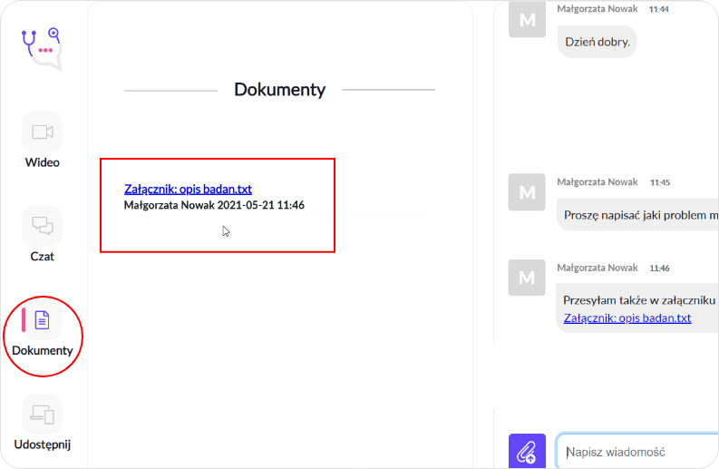Wysyłaj i odbieraj załączniki na poziomie Dokumenty w haloDoctor