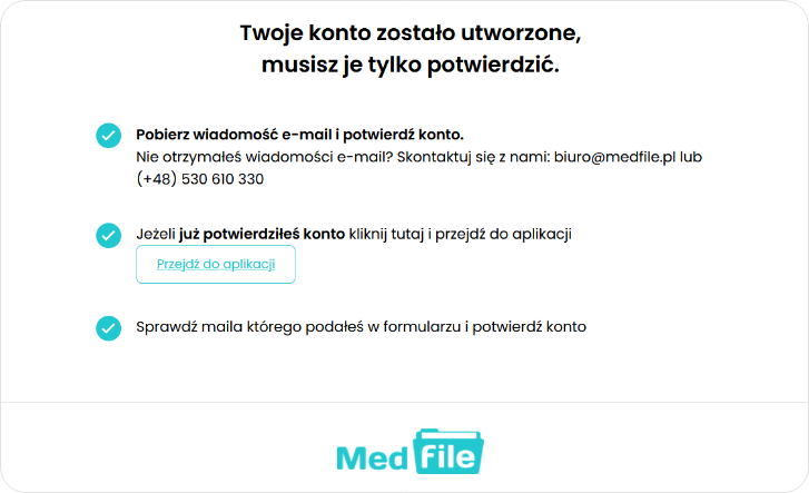 Widok informujący o aktywacji konta