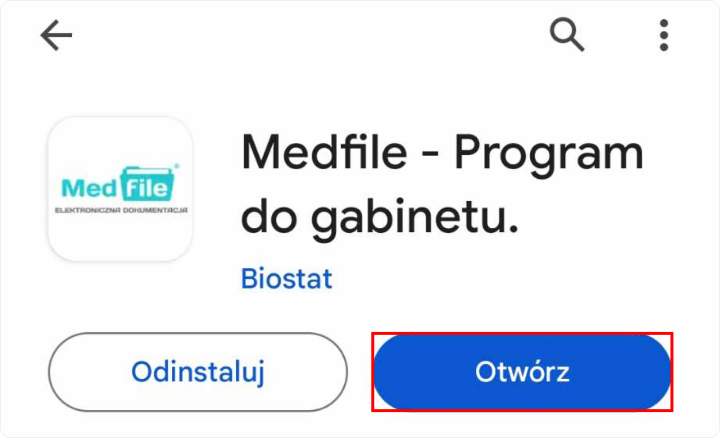 Otwórz aplikację Medfile 