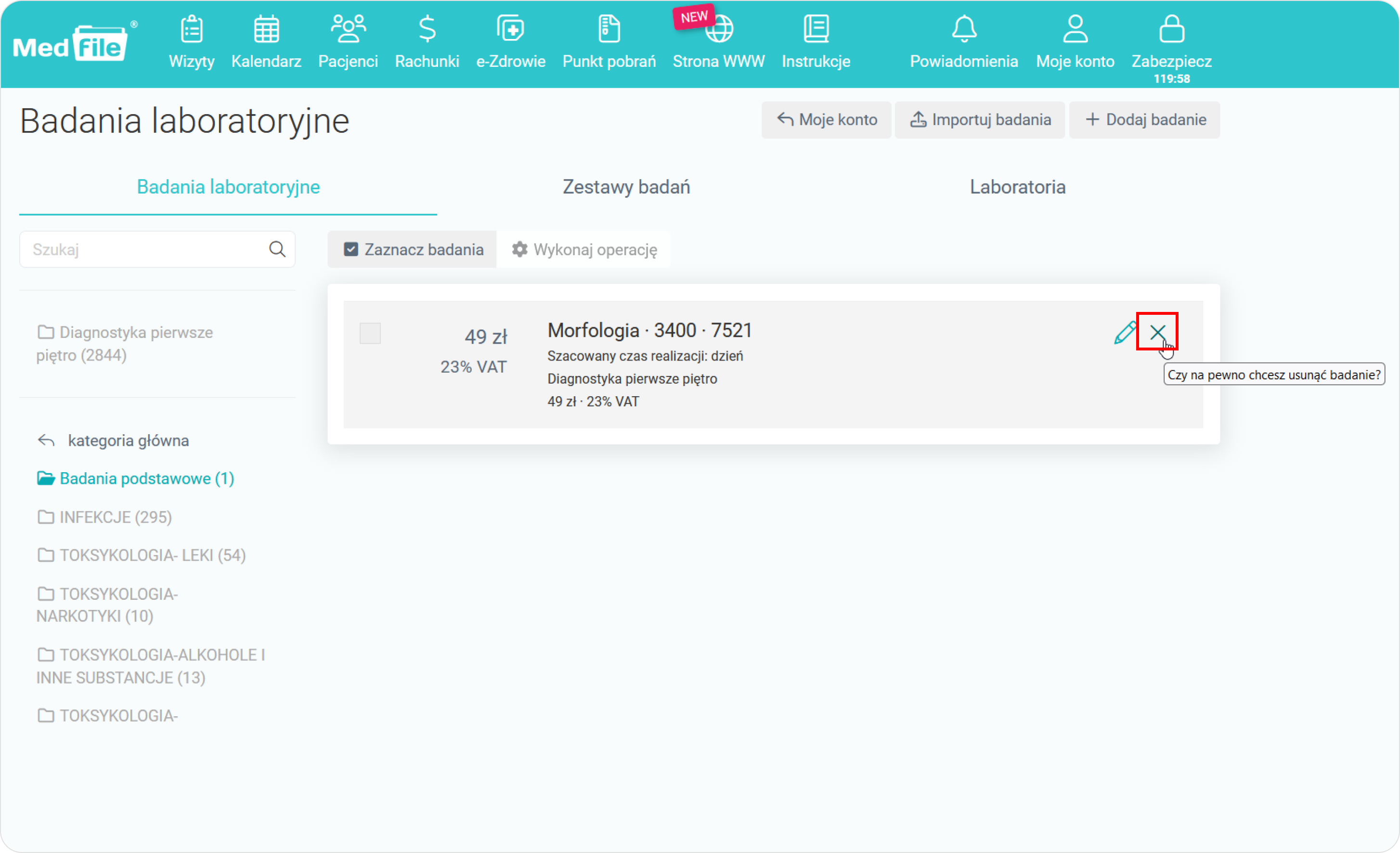 Usuń badania laboratoryjnego