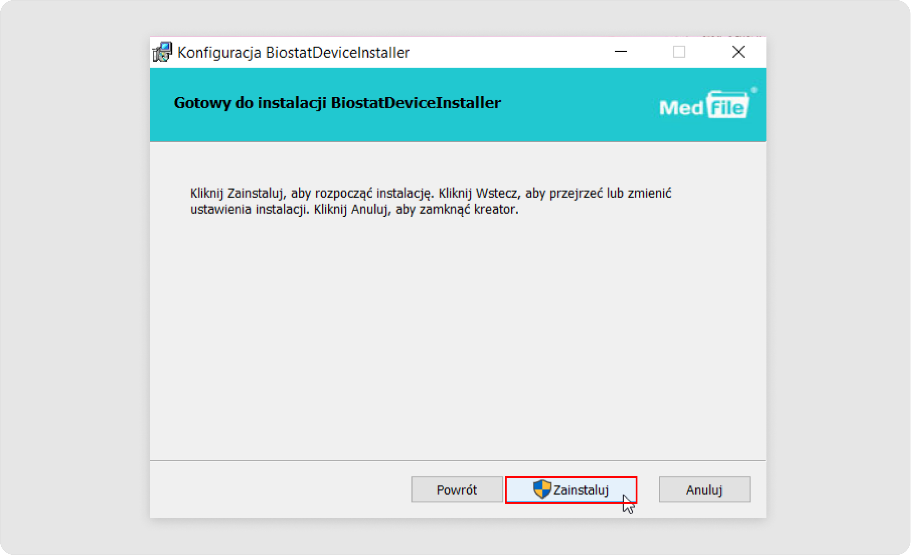 Zainstaluj BiostatDeviceInstaller
