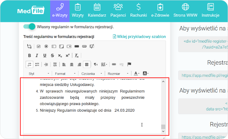 Uzupełnij całą treść regulaminu