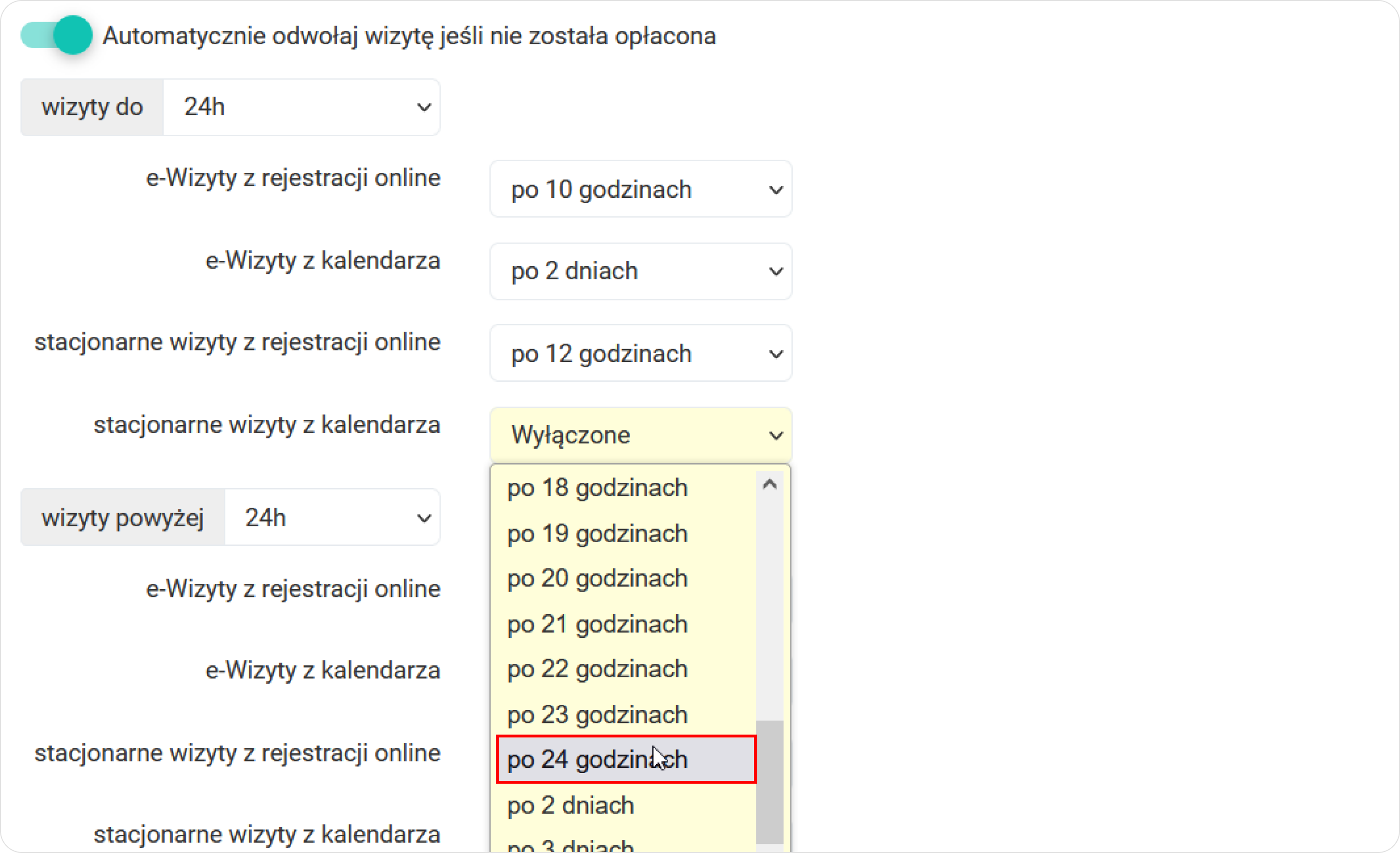 Ustal czas automatycznego odwołania w każdym wariancie 