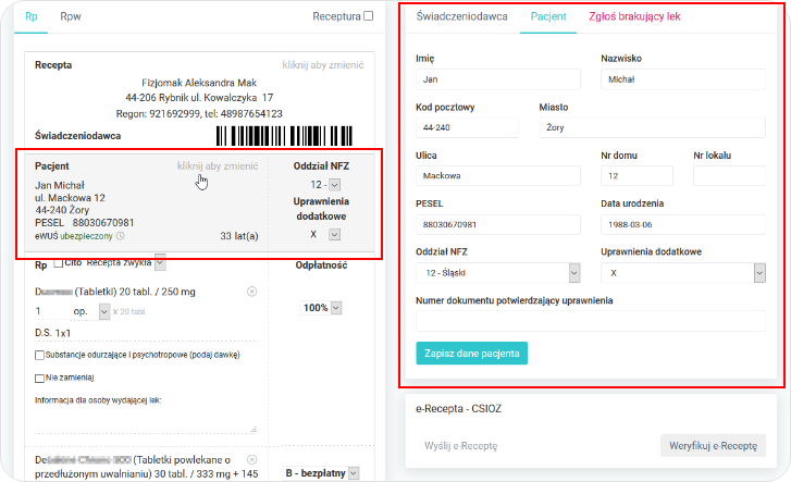 Automatyczne zaciąganie danych pacjenta