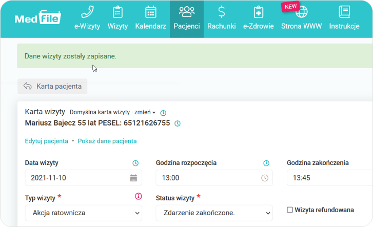 Dane wizyty zostały zapisane