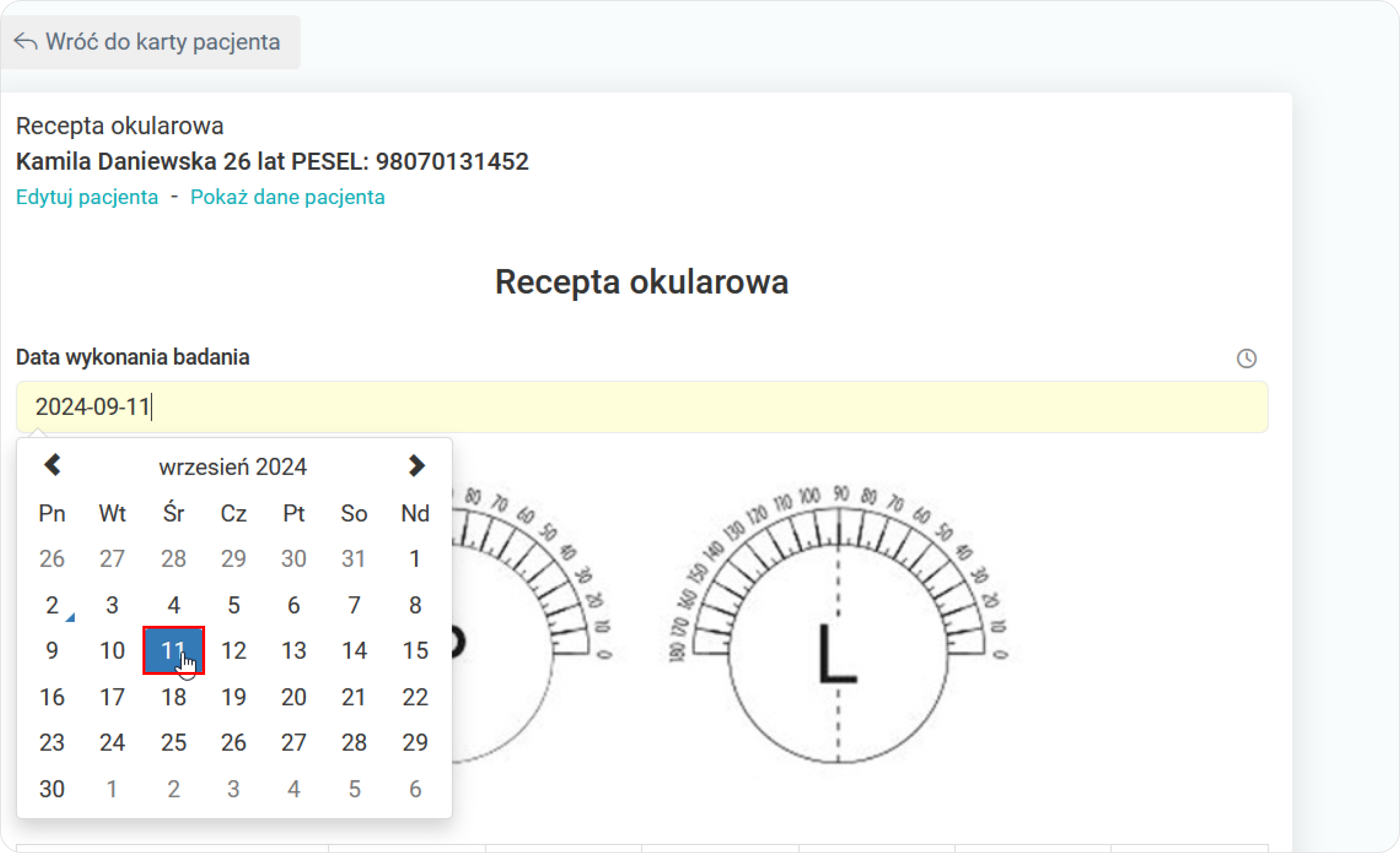 Zaznacz datę wykonywania badania 