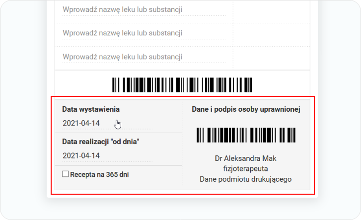 Wpisz datę wystawienia e-Recepty