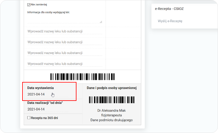 Data wystawienia recepty Rp