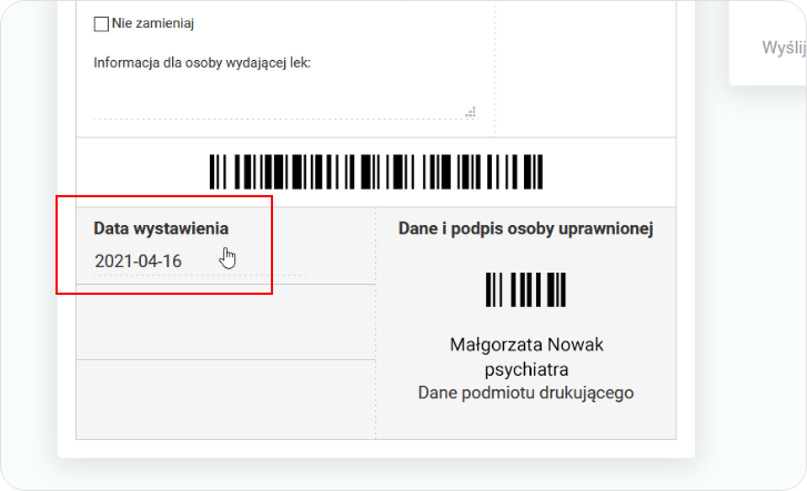 Data wystawienia recepty Rpw