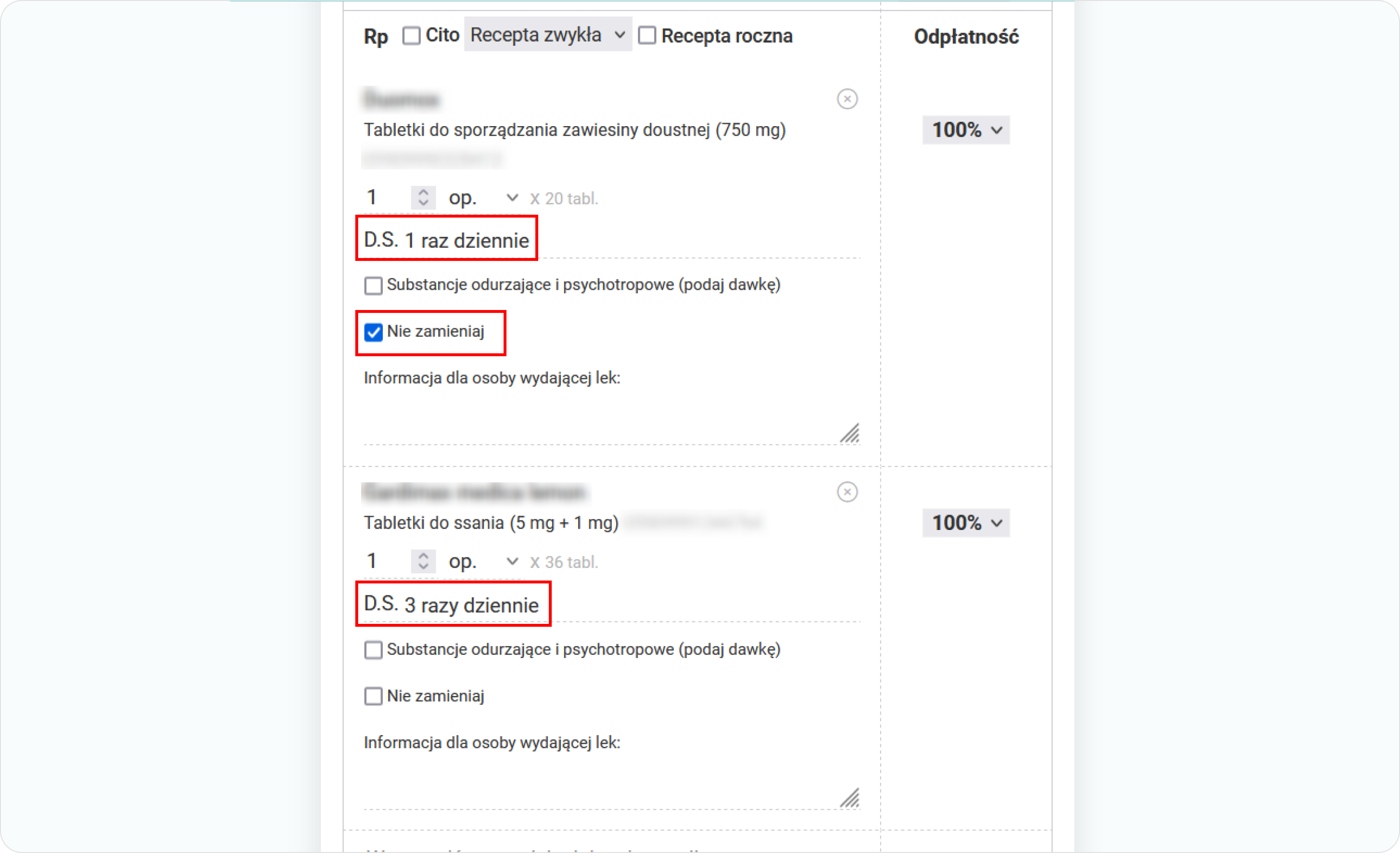 Wprowadź dawkowanie i informacje o lekach