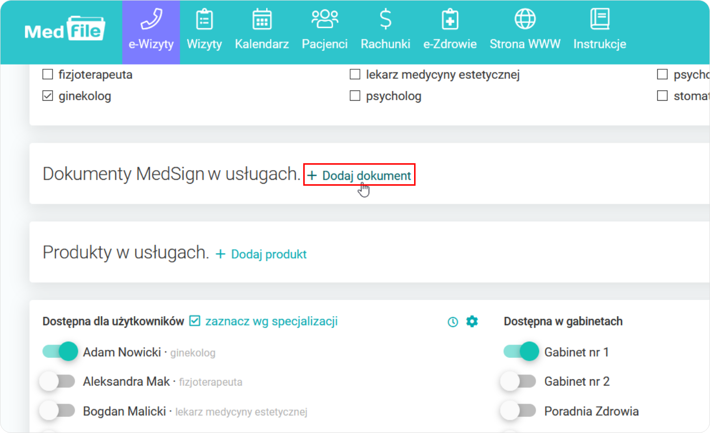 Dodaj dokument MedSign w usłudze