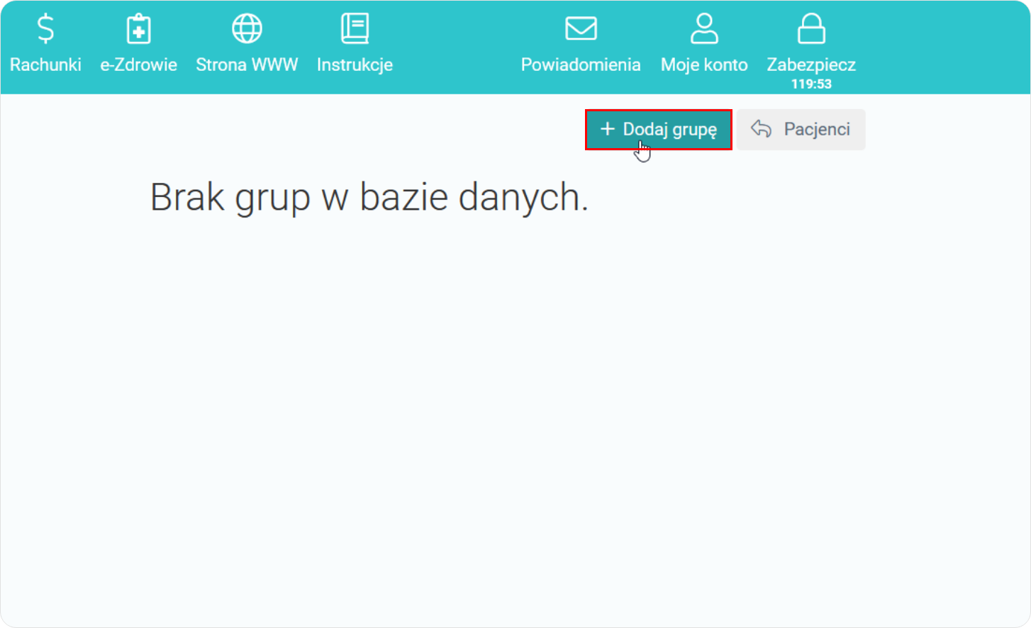 Wybierz Dodaj grupę w obszarze Grupy pacjentów