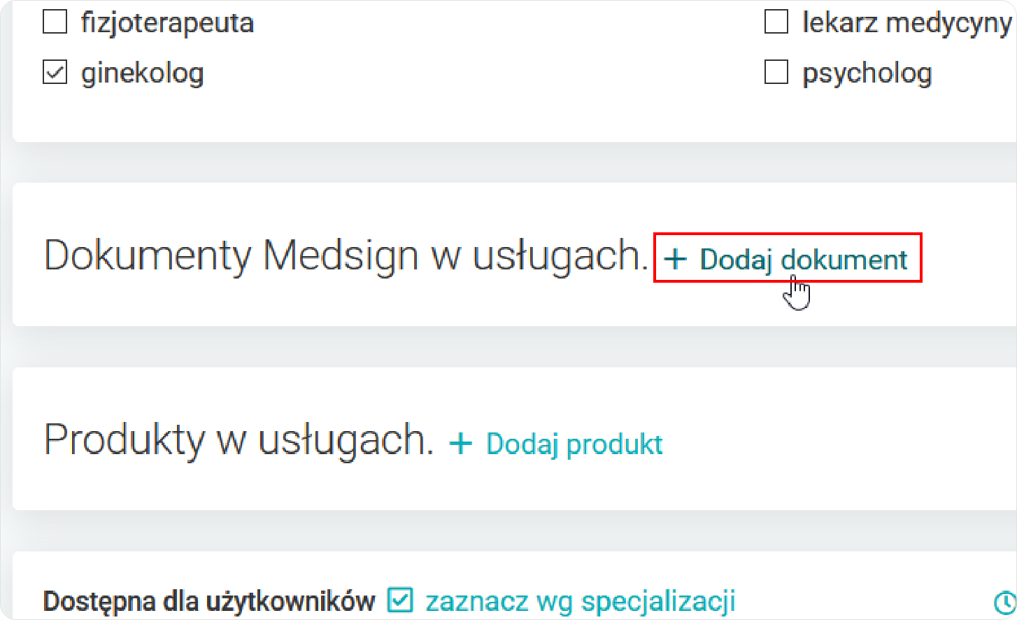 Dodaj produkt w usłudze