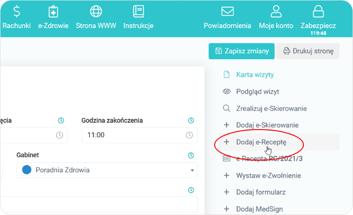 Dodaj e-Receptę w Karcie wizyty