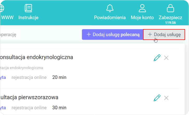 Kliknij w dodaj usługę 