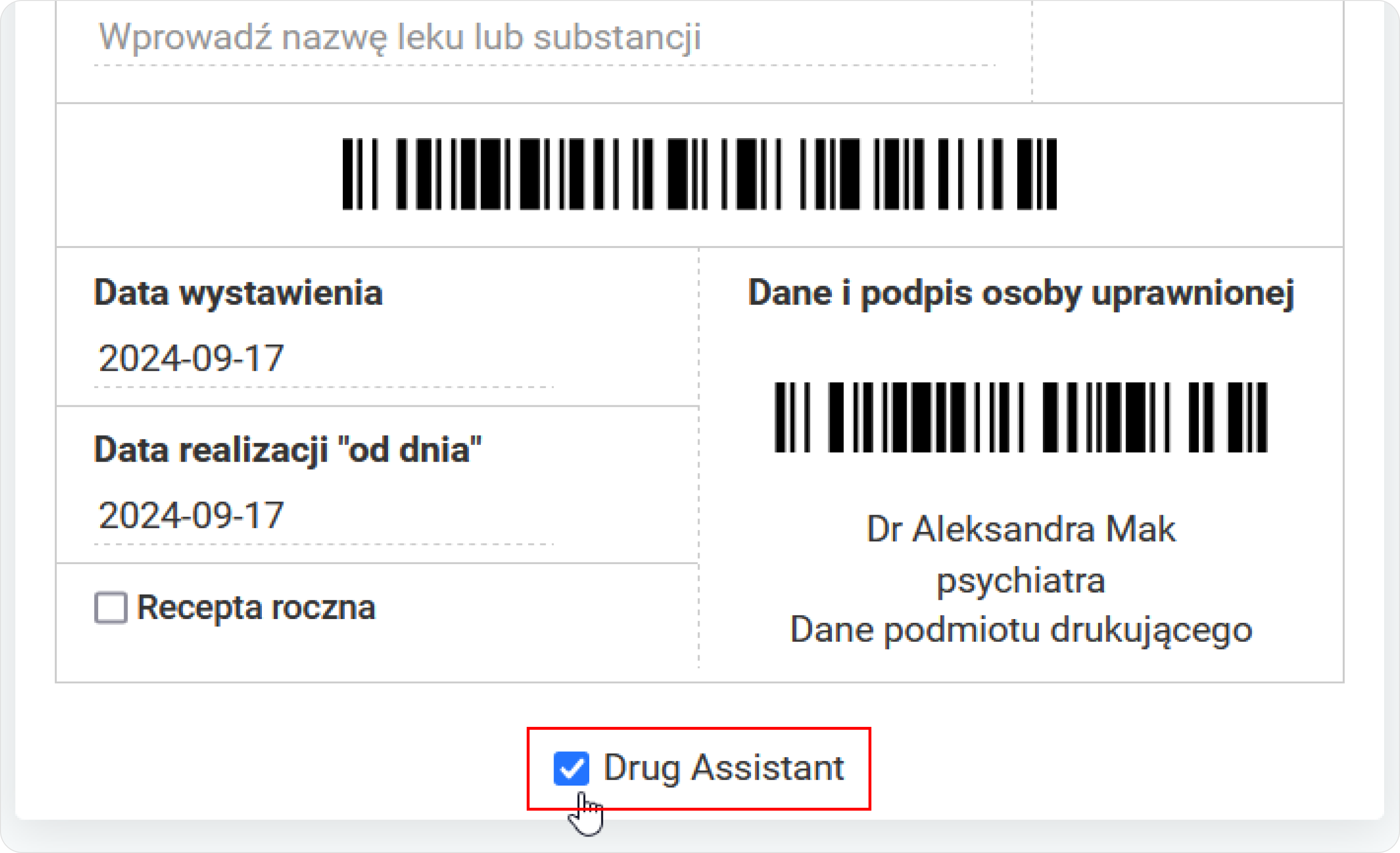 Aktywuj funkcję Drug Assistant