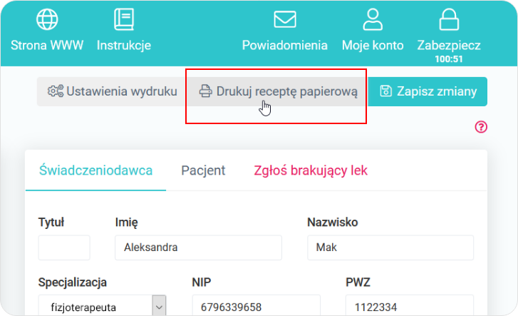 Drukuj receptę papierową Rp