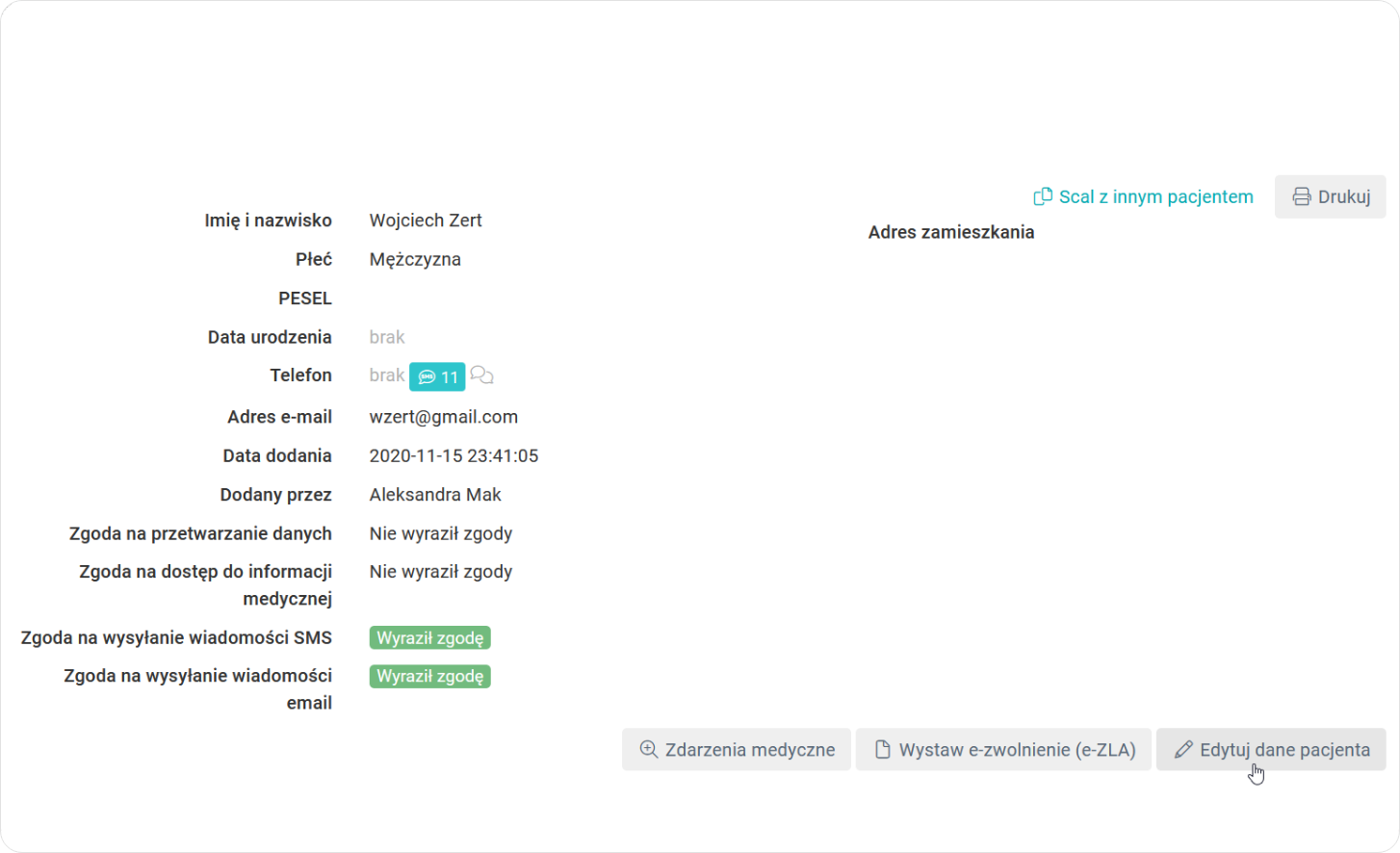 Edytuj dane pacjenta