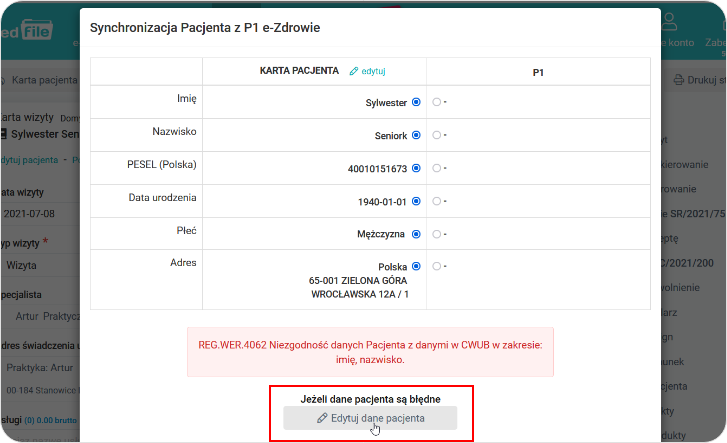 Edytuj dane pacjenta