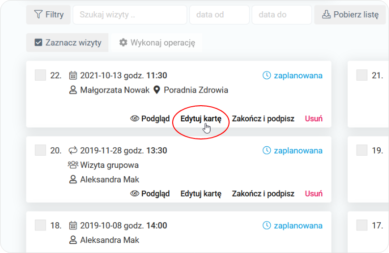 Edytuj kartę wizyty