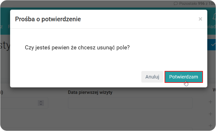Potwierdź usunięcie elementu