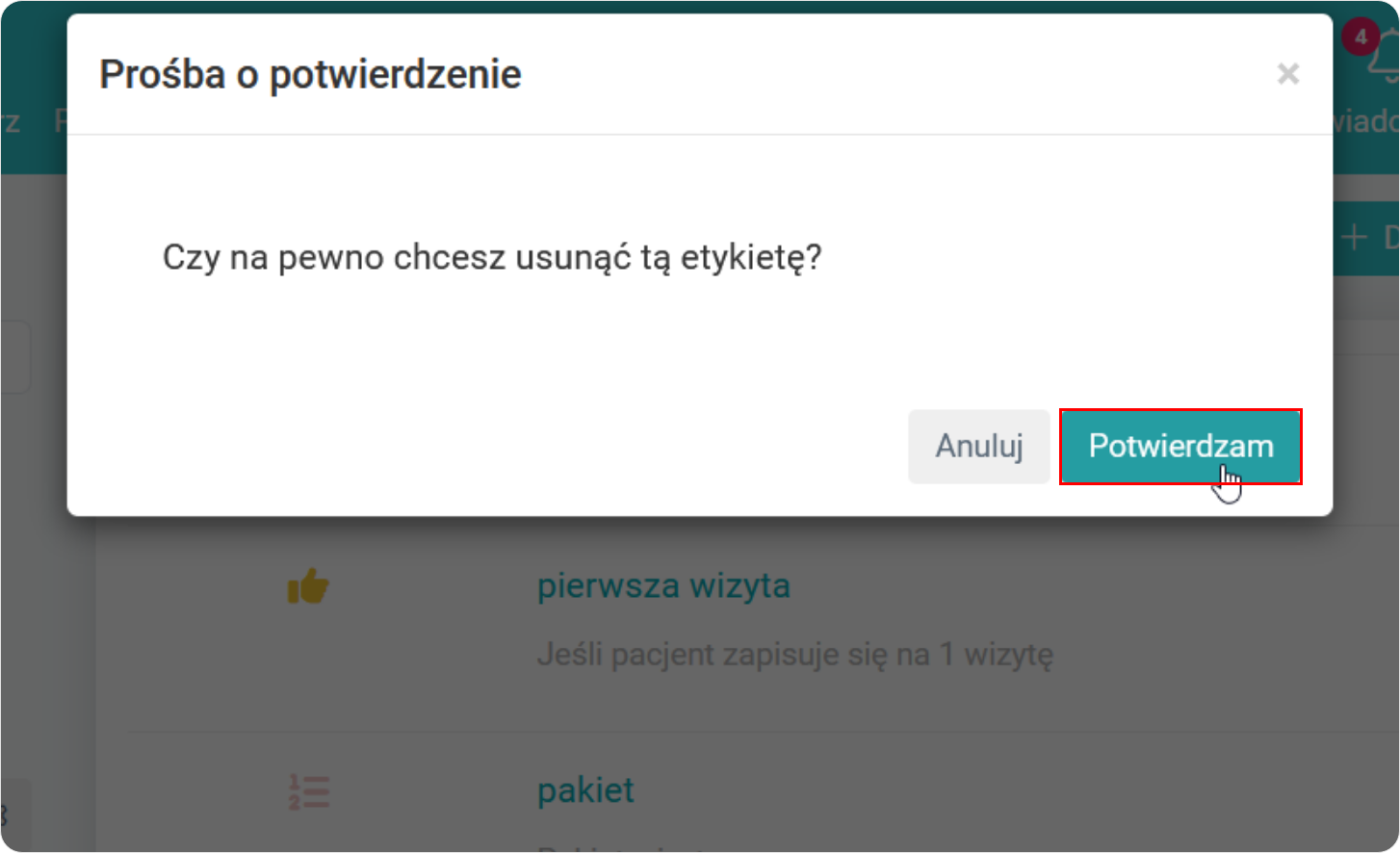 Potwierdź usunięcie etykiety