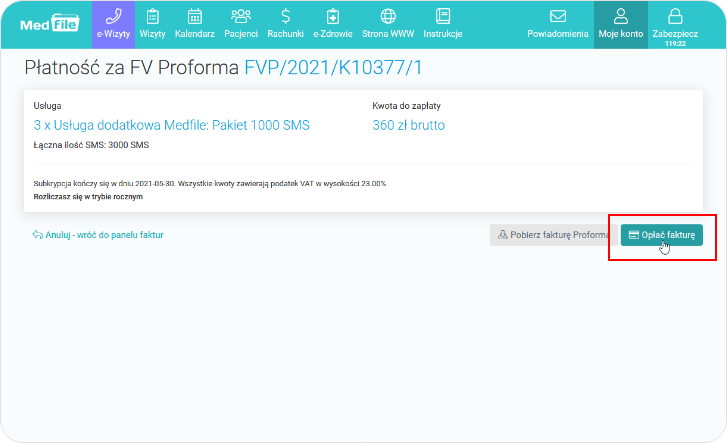Pobierz fakturę proforma i opłać fakturę