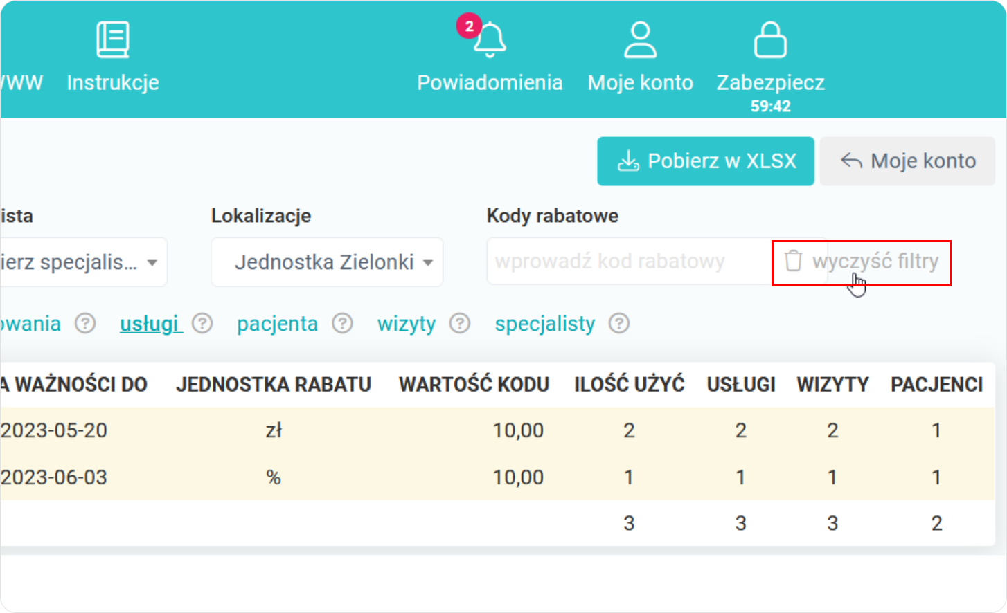 Usuń filtry oraz grupowania