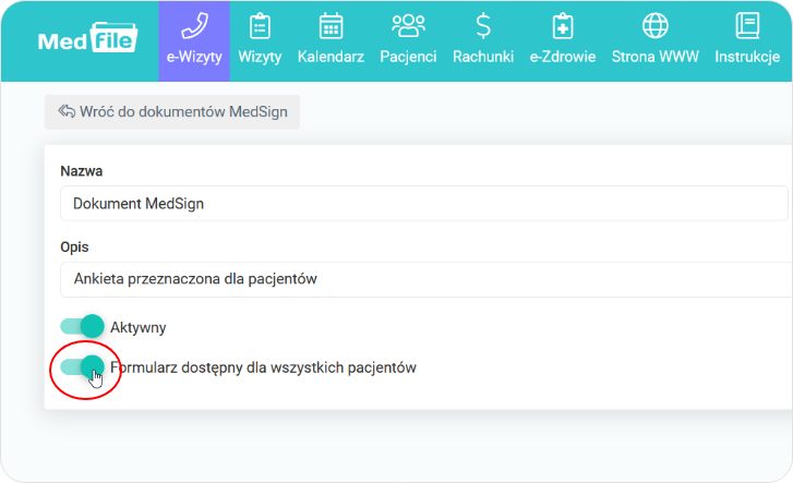 Formularz dostępny dla wszystkich pacjentów