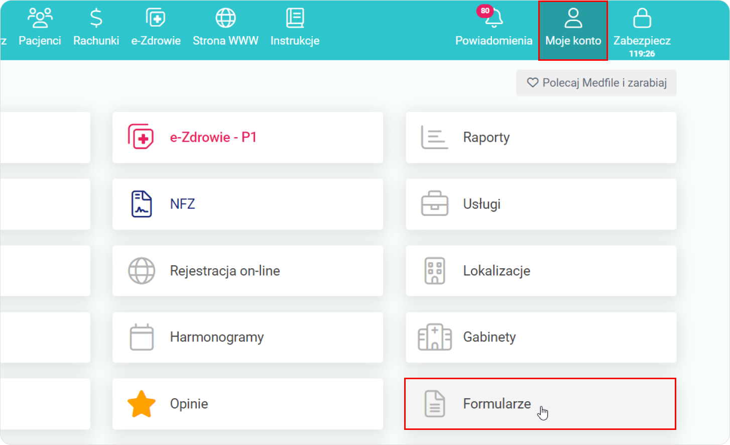 Wybierz kafelkę Formularze