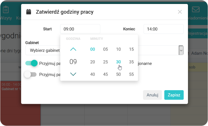 Zatwierdź godziny pracy Harmonogram tygodniowy