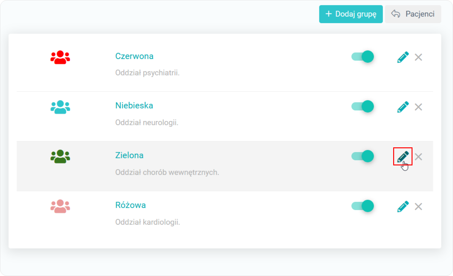 Edycja wybranej grupy pacjentów