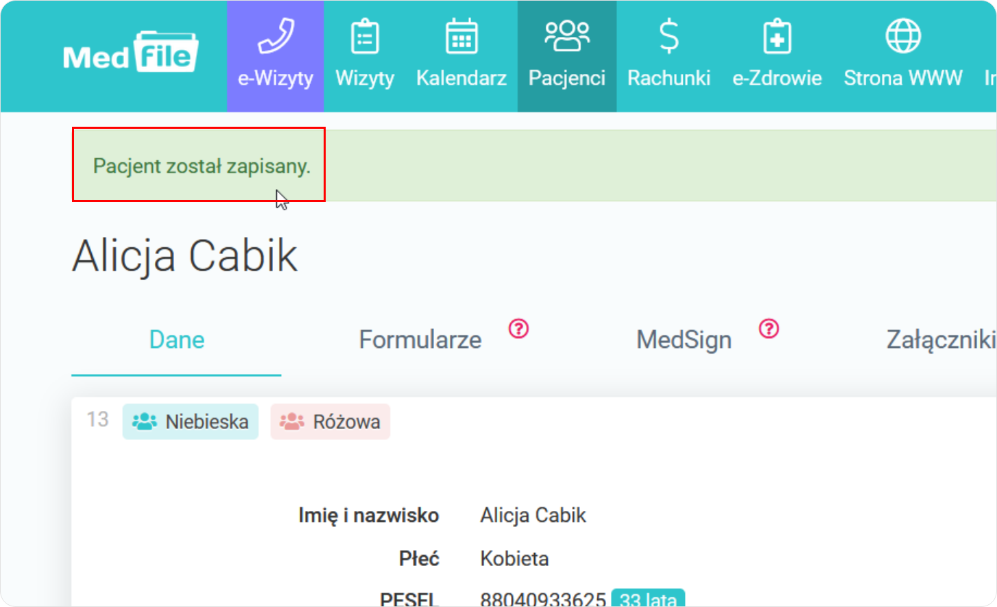 Pacjent został zapisany